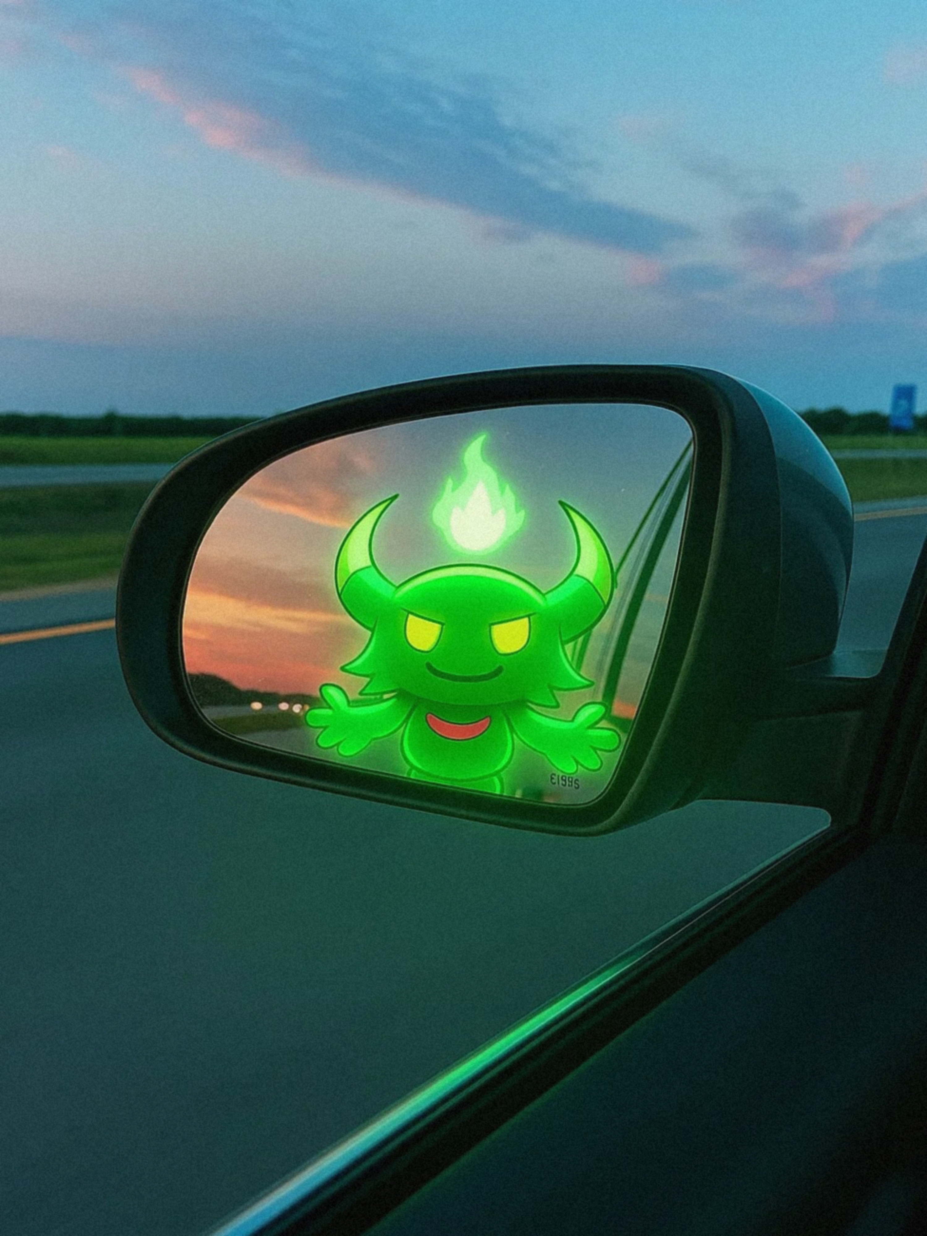 A glowing green glo character